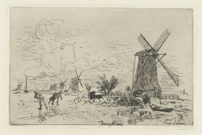 Landscape with Mills and Skaters by Johan Barthold Jongkind