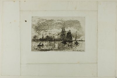 Setting Sun, Antwerp Harbor by Johan Barthold Jongkind