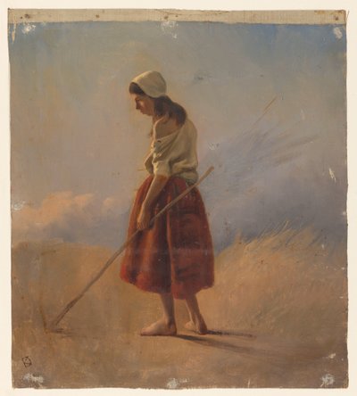 Standing Farm Girl with Stick by Johan Daniël Koelman