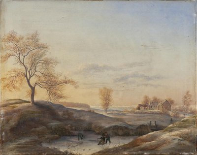 Winter Landscape from Frederiksdal with Skaters by Johan Stroe