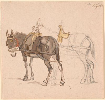 Two Harnessed Mules by Johan Thomas Lundbye