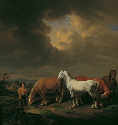Five Plow Horses by Johann Baptist Michael Dallinger von Dalling