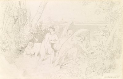 Painter Surprised Four Bathers by Johann Baptist Reiter