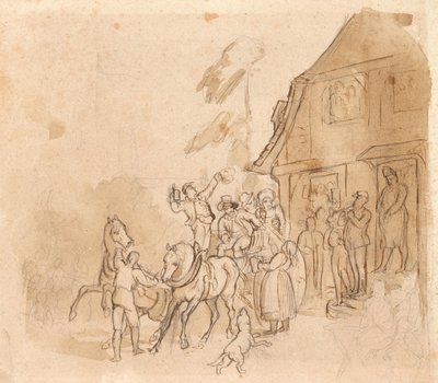 Horse Cart with Beer Drinkers in Front of Inn by Johann Friedrich Voltz