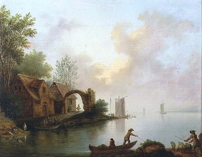 Wooded River Landscape with Boatmen by Johann Heinrich Wust