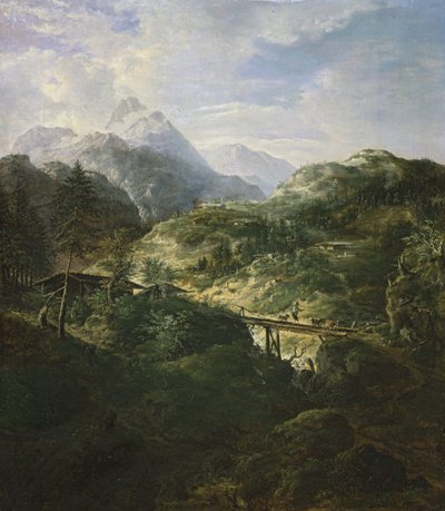 Mountain Landscape with Bridge by Johann Jakob Dorner der Jüngere