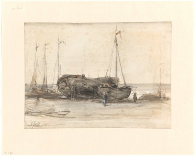 Fishing Boats on the Beach of Scheveningen by Johannes Bosboom