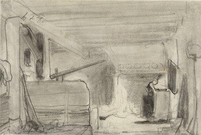 Woman in the kitchen of a farmhouse by Johannes Bosboom