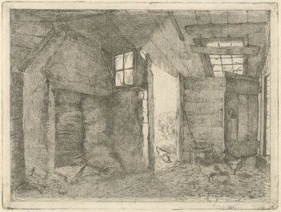 Barn with Chickens by Johannes Everhardus Rijnboutt