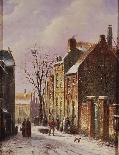 Winter Street Scene by Johannes Franciscus Spohler