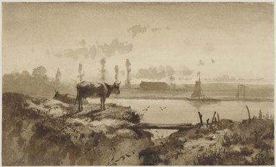 River Landscape with Cow by Johannes Hubertus Leonardus de Haas