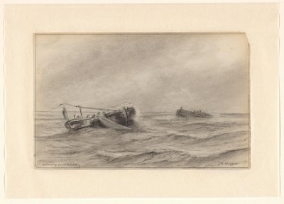 Fishing Boats at Sea by Johannes Huygens (signed by artist)