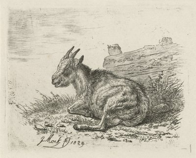 Lying Goat by a Fence by Johannes Mock