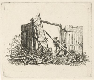 Two Figures by an Open Gate by Johannes Mock