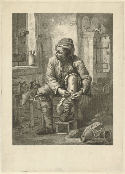 Man bandaging his leg by Johannes Schoenmakers