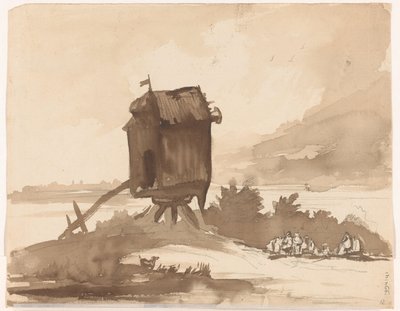 Windmill without Blades by the Water by Johannes Tavenraat