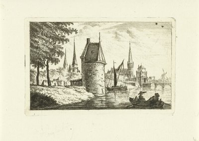 Cityscape with Tower by a River by Johannes van Cuylenburgh