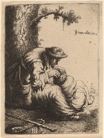 Beggar Woman Fleaing a Boy by Johannes van Vliet