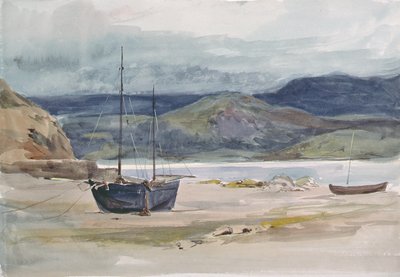Hilly Coast Scene with Boats by John Absolon