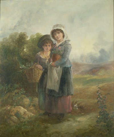 Two country girls carrying flowers by John Barkin