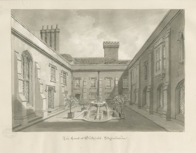 Blithfield Hall - Courtyard: Sepia Drawing by John Buckler