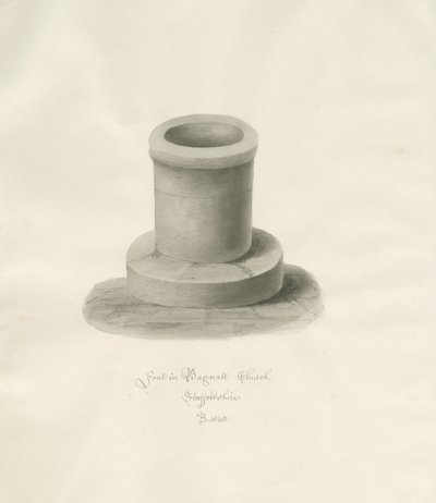 Font in Bagnall Church by John Buckler