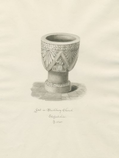 Font in Bushbury Church by John Buckler