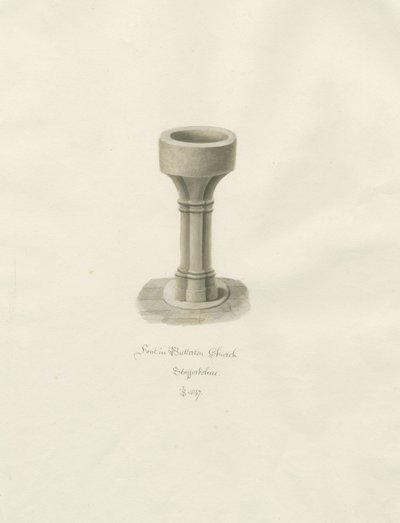 Font in Butterton Church by John Buckler