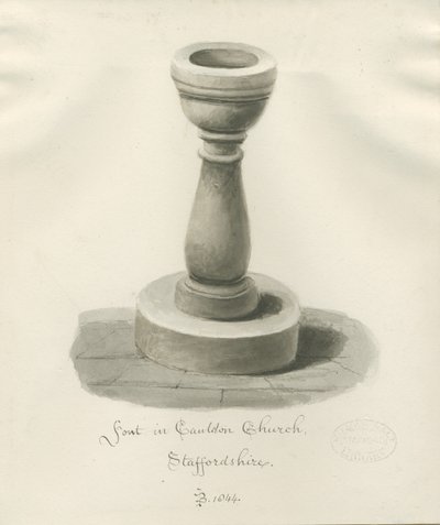Font in Cauldon Church by John Buckler