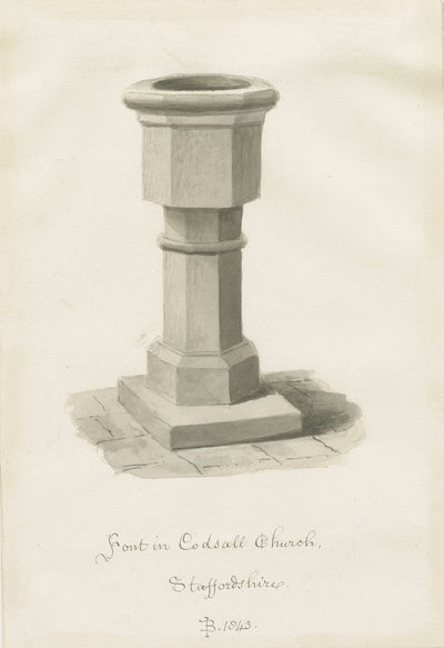 Font in Codsall Church by John Buckler