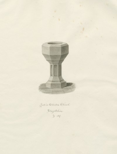 Font in Ellastone Church by John Buckler