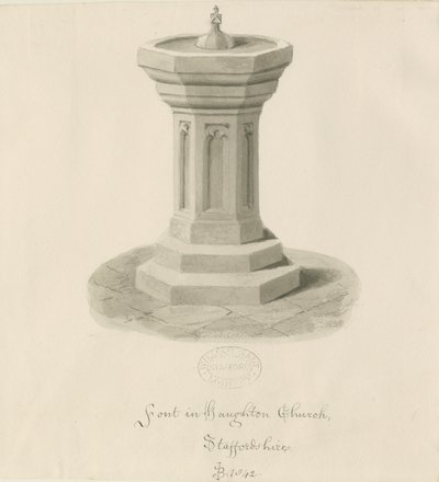 Font in Haughton Church by John Buckler