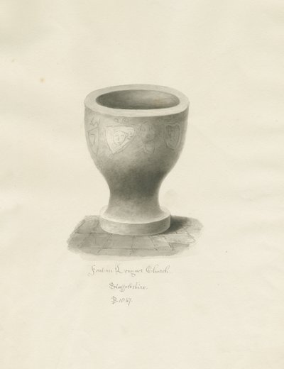 Font in Longnor Church by John Buckler