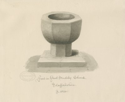 Font in Madeley Church by John Buckler
