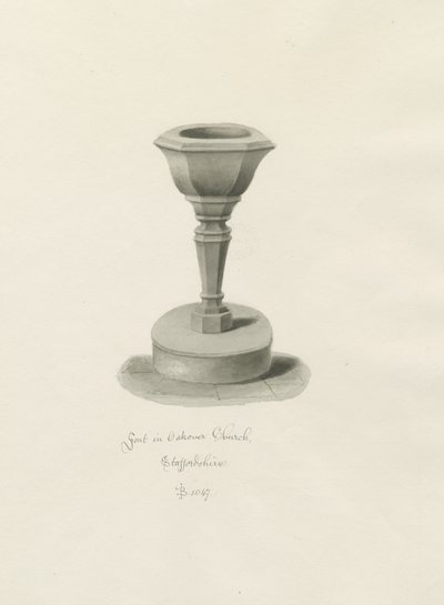 Font in Okeover Church by John Buckler