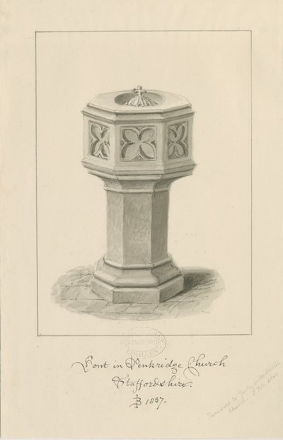 Font in Penkridge Church by John Buckler