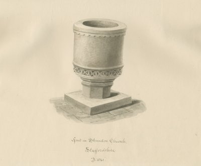 Font in Standon Church by John Buckler