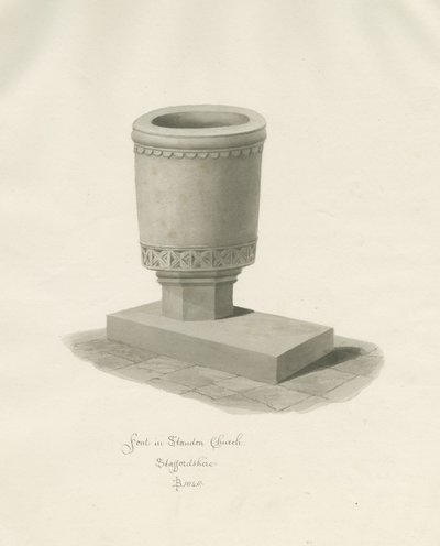 Font in Standon Church by John Buckler