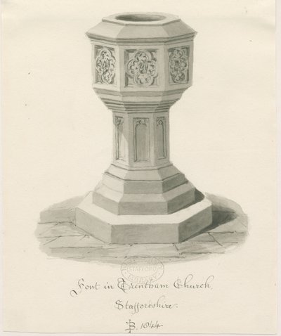 Font in Trentham Church by John Buckler