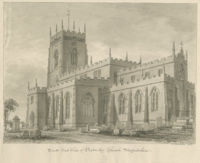 Penkridge Church: sepia drawing by John Buckler