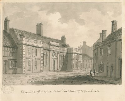 Wolverhampton - Grammar School: sepia drawing, 1837 by John Buckler