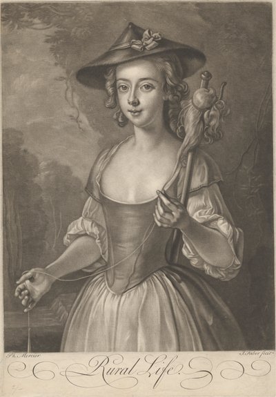 A Girl Spinning Thread by John Faber the younger
