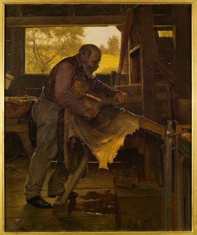 Preparing a Deer Hide, 1904 by John George Brown