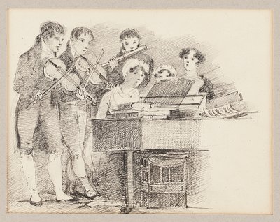 Pianist accompanied by fiddlers and a flautist by John Harden