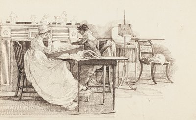 Reading by the fireplace, 1805 by John Harden