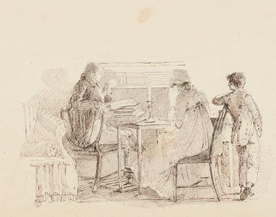 Three by the fireplace, 1805 by John Harden