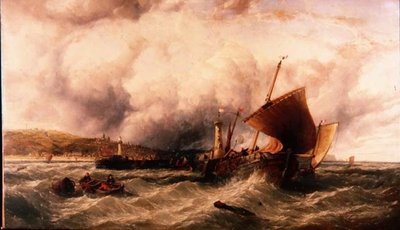Fishing Luggers off Boulogne Harbour by John James Wilson
