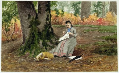 Woman Embroidering Under a Tree by John Martin Tracy