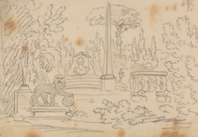 Obelisk and Statues in a Garden by John Robert Cozens