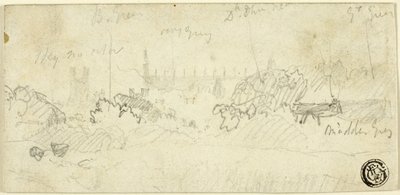 Sketch of Landscape with Cathedral by John Sell Cotman